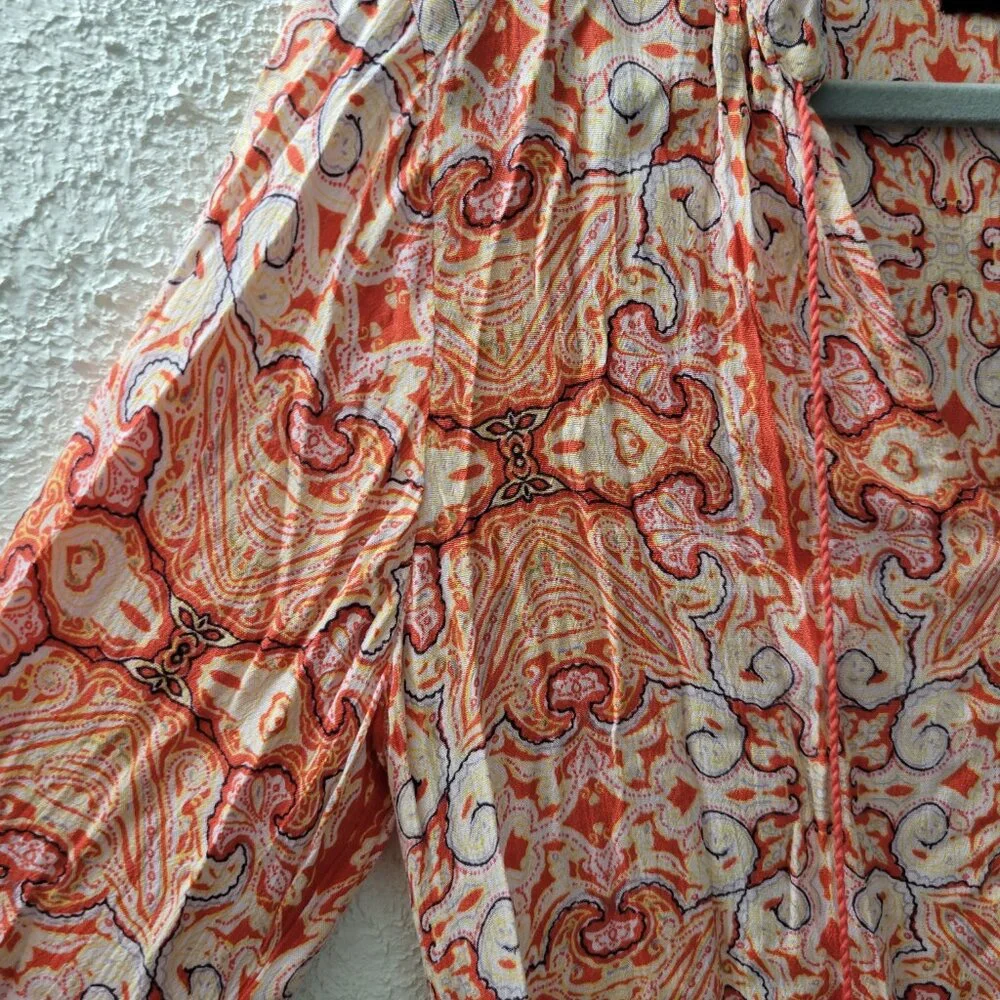 Sanctuary Sz S Orange & White Long Sleeve Blouse V-Neck Strings Peasant Top - Picture 2 of 6